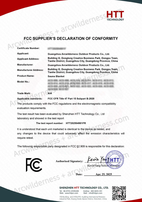FCC SDoC — Sauna Blankets