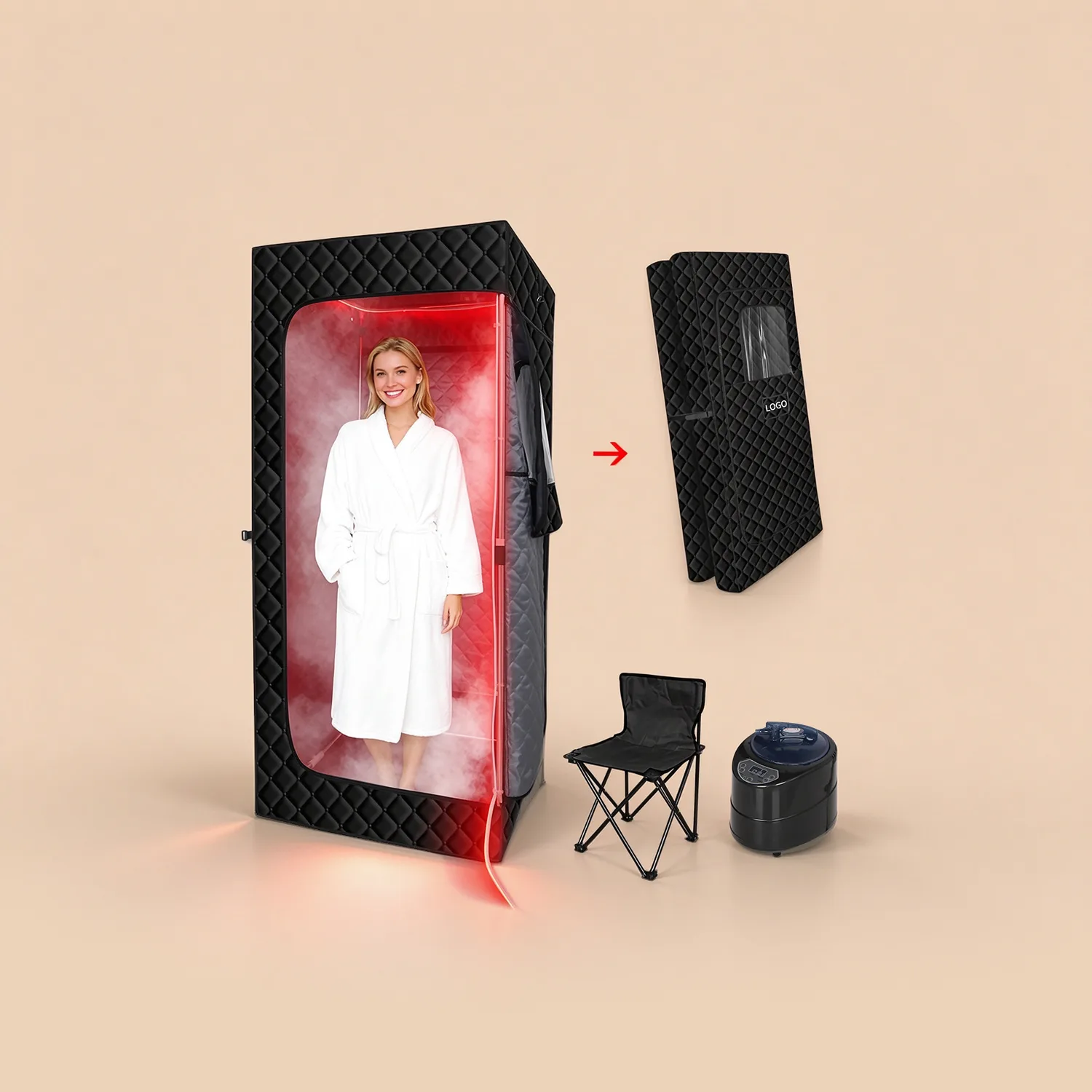 Foldable Steam Sauna Room with LED Red Light (1 Person)